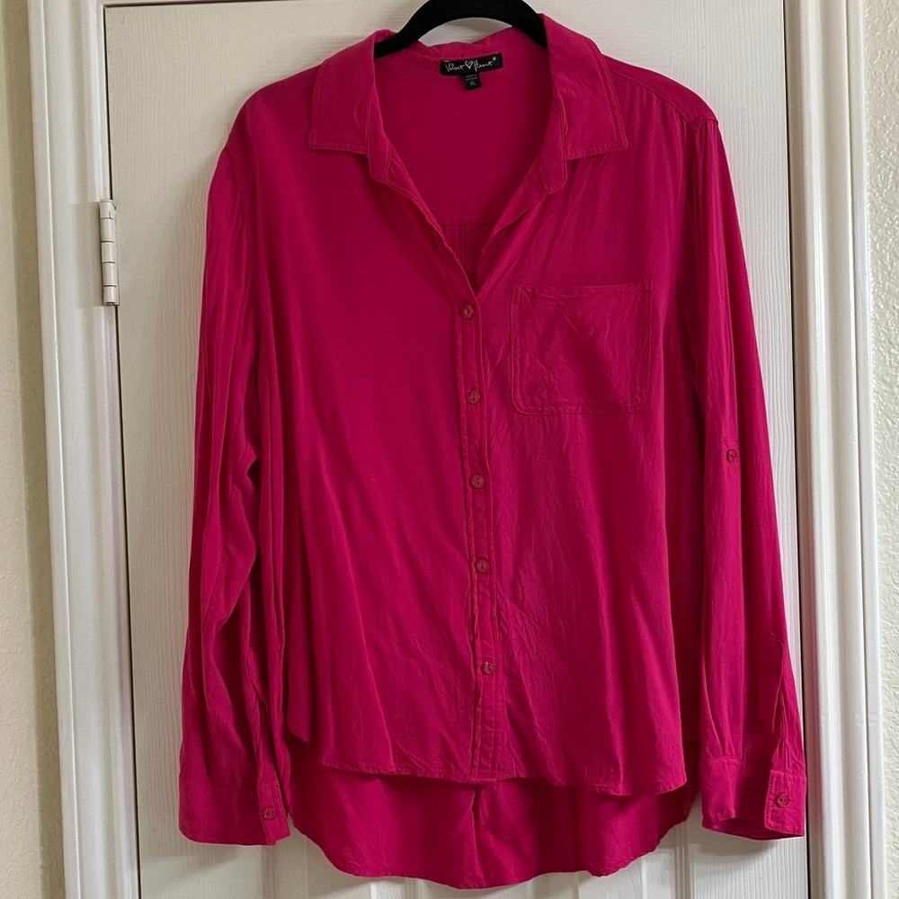 Velvet Heart Fuchsia Button-Up Blouse